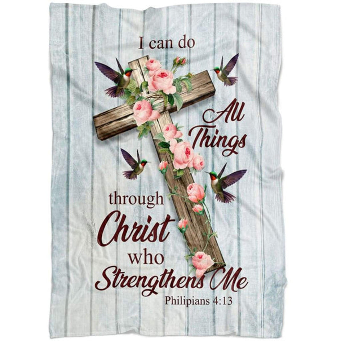 FUNSTUFFPRINT I Can Do All Things Through Christ Cross With Flowers Fleece Blanket - Christian Blanket - Bible Verse Blanket