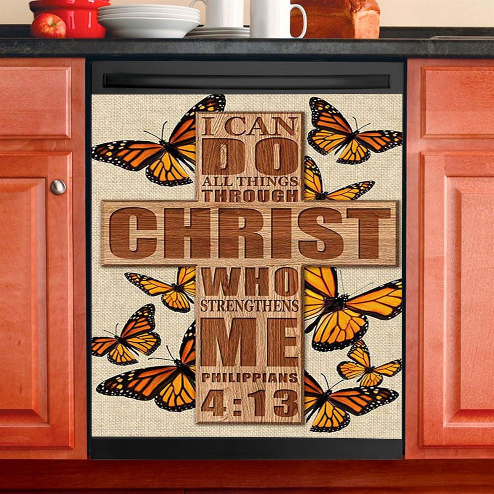 I Can Do All Things Through Christ Who Strengthens Me Dishwasher Cover, Jesus And Girl On The Beach Dishwasher Stickers, Christian Kitchen Decor
