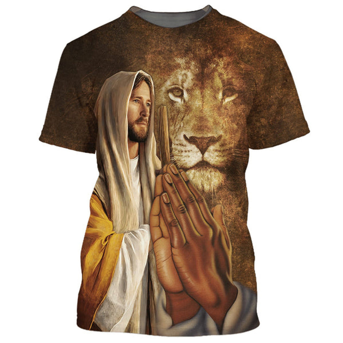 FUNSTUFFPRINT I Can Do All Things Through Christ Who Strengthens Me Shirts - Jesus Hands And The Lion 3D All Over Printed Shirt for Men and Women 3D T-shirt