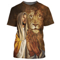 FUNSTUFFPRINT I Can Do All Things Through Christ Who Strengthens Me Shirts - Jesus Hands And The Lion 3D All Over Printed Shirt for Men and Women 3D T-shirt