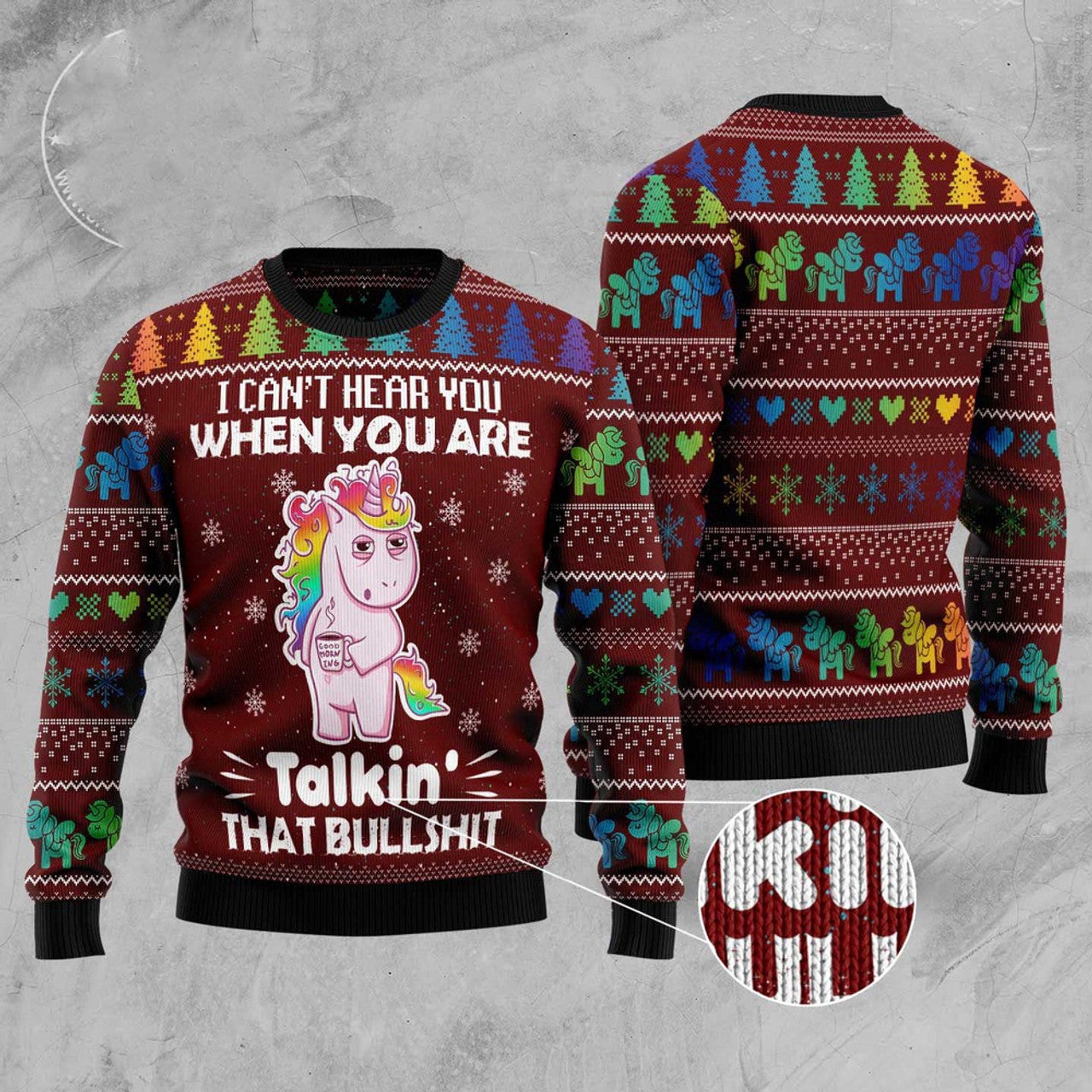 FUNSTUFFPRINT I Can'T Hear You Unicorn Ugly Christmas Sweater, Christmas Sweater, Ugly Sweater, Funny Xmas Sweaters Ugly Sweater
