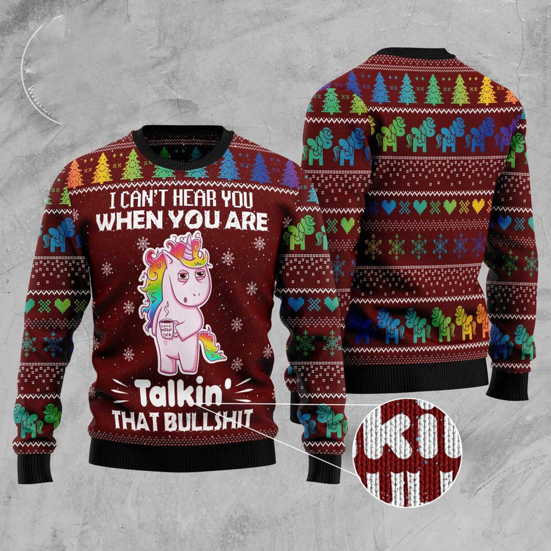 FUNSTUFFPRINT I Can'T Hear You Unicorn Ugly Christmas Sweater, Christmas Sweater, Ugly Sweater, Funny Xmas Sweaters Ugly Sweater