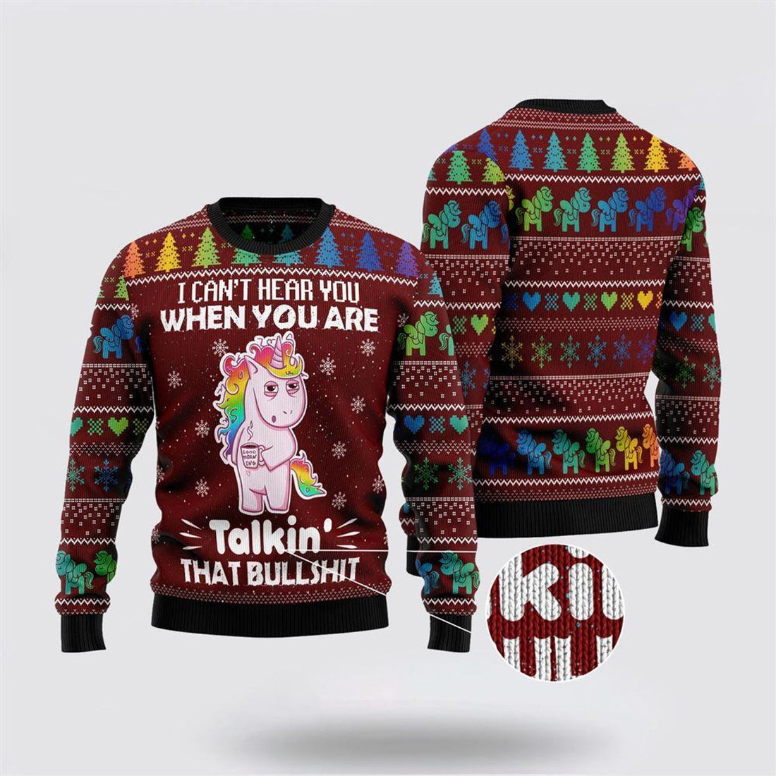 FUNSTUFFPRINT I Can‘t Hear You Unicorn Ugly Christmas Sweater – Best Gift For Christmas Ugly  Sweater