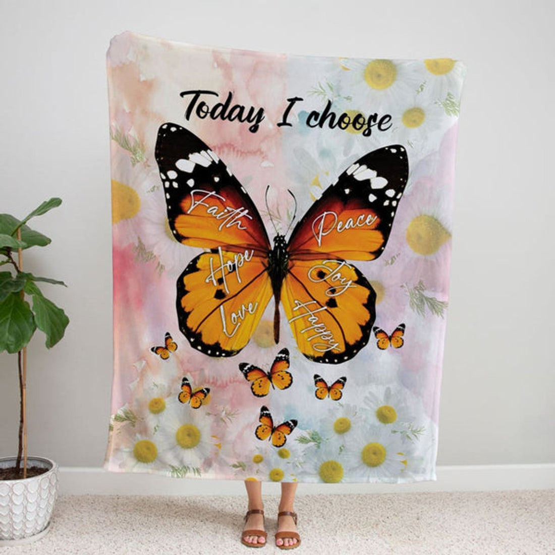FUNSTUFFPRINT I Choose Faith Hope Love Peace Joy Happy Fleece Blanket - Christian Blanket - Bible Verse Blanket