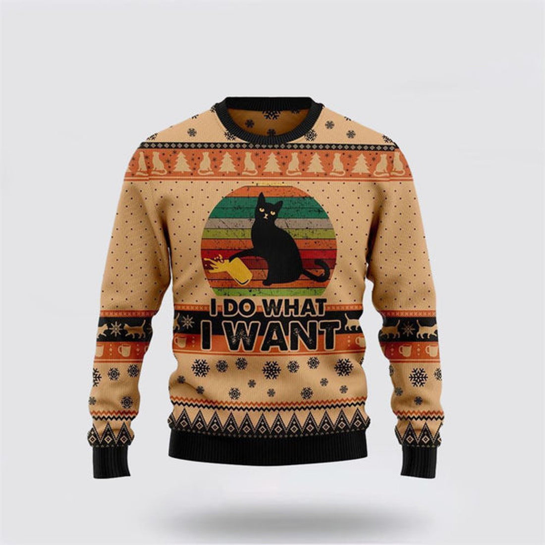 FUNSTUFFPRINT I Do What A Want Black Cat Ugly Christmas Sweater For Men And Women, Best Gift For Christmas, Christmas Fashion Winter  Ugly  Sweater
