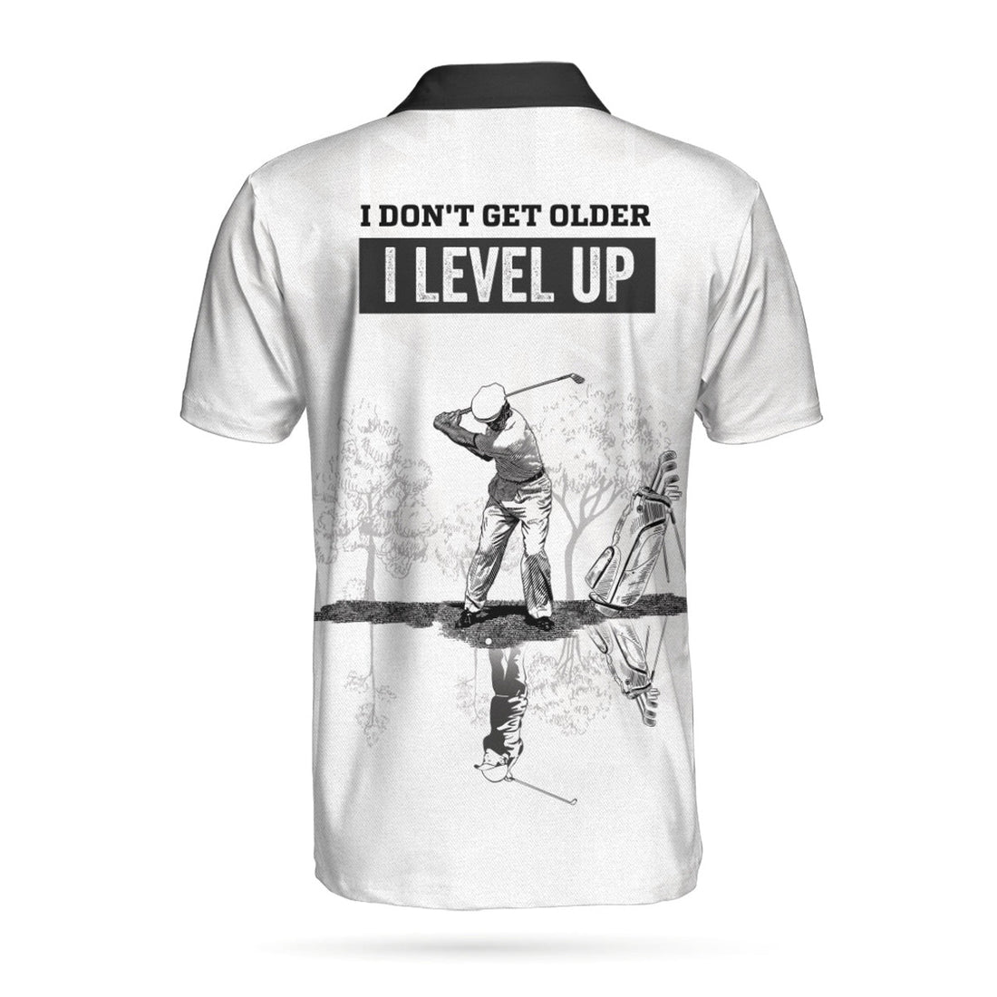 I Don't Get Older I Level Up Golf Polo Shirt, Black And White Geometric Golf Shirt For Men