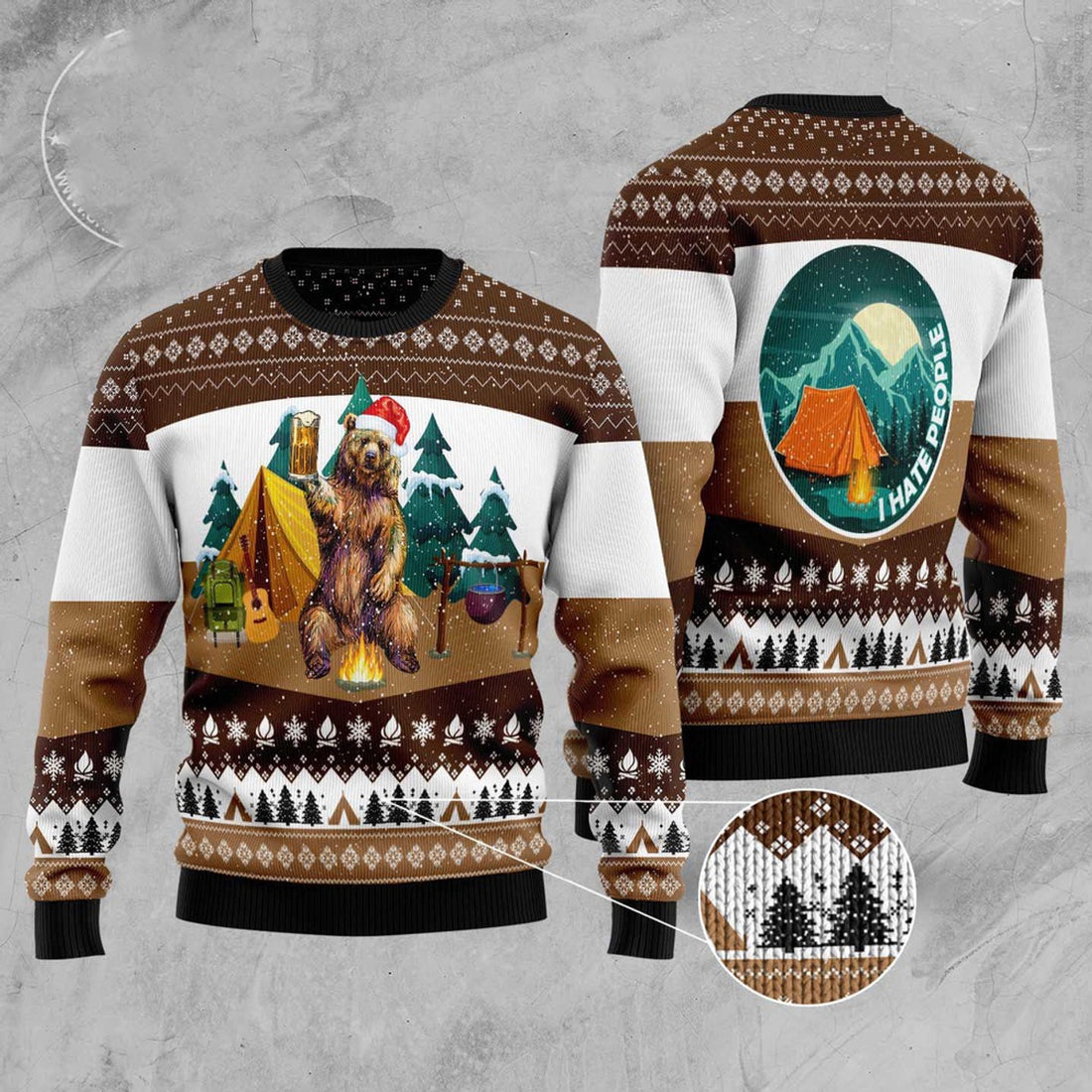 FUNSTUFFPRINT I Hate People Bear Ugly Christmas Sweater, Christmas Sweater, Ugly Sweater, Funny Xmas Sweaters Ugly Sweater