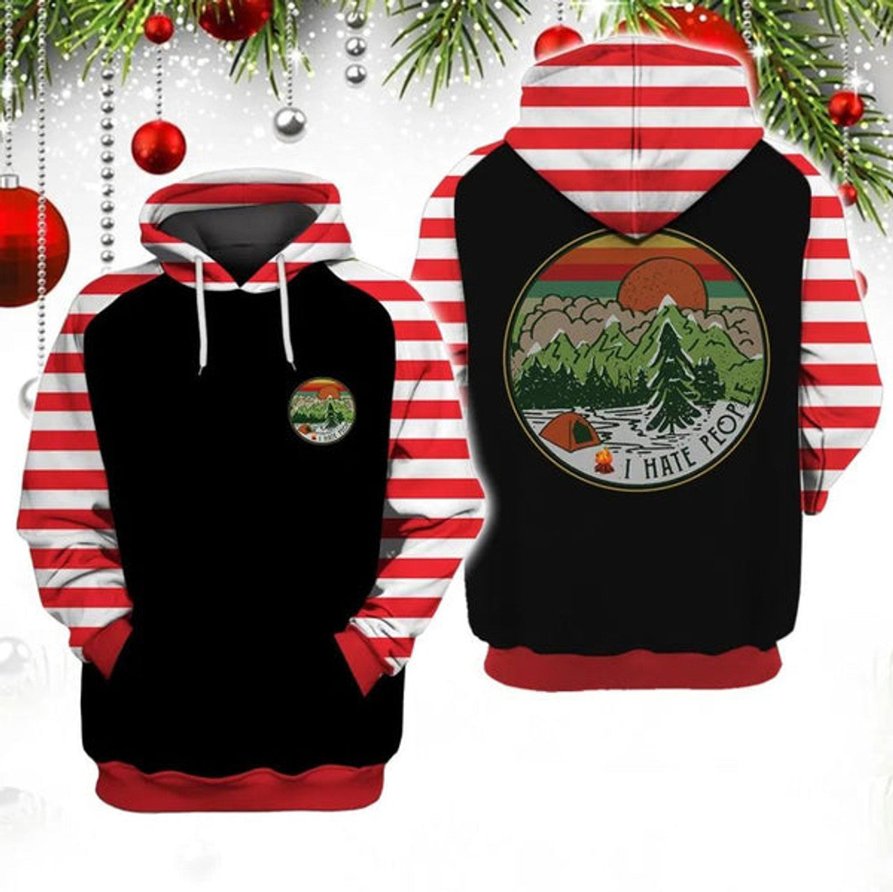FUNSTUFFPRINT 3D I Hate People Christmas Camping All Over 3D Hoodie and Zip Hoodie