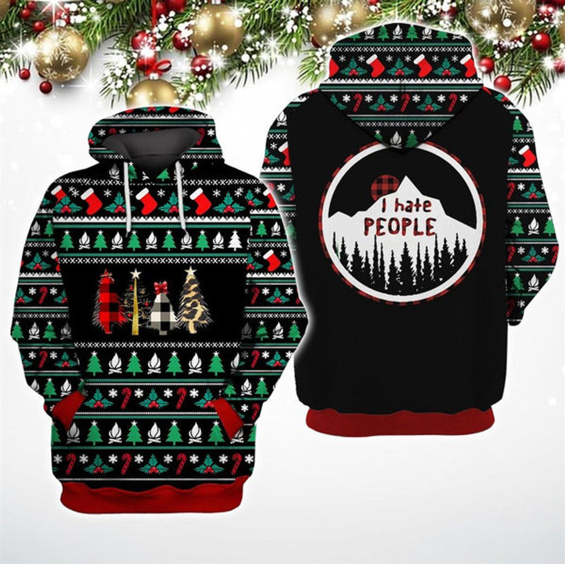 FUNSTUFFPRINT 3D I Hate People Ugly Christmas All Over 3D Hoodie and Zip Hoodie
