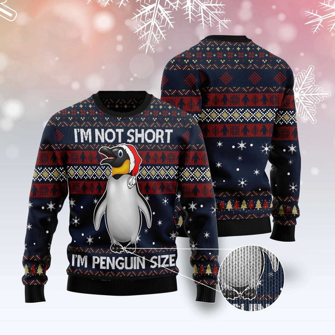 FUNSTUFFPRINT I'M Not Short I'M Penguin Size Ugly Christmas Sweater, Christmas Sweater, Ugly Sweater, Funny Xmas Sweaters Ugly Sweater