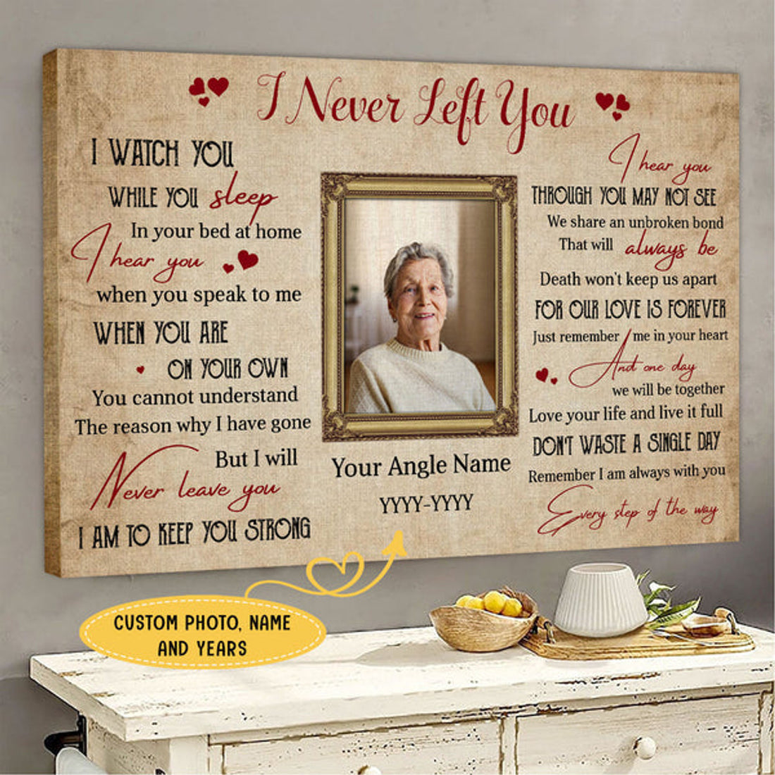 I Never Left You Personalized Family Member Memorial Canvas Wall Art - Pet Memorial Gifts