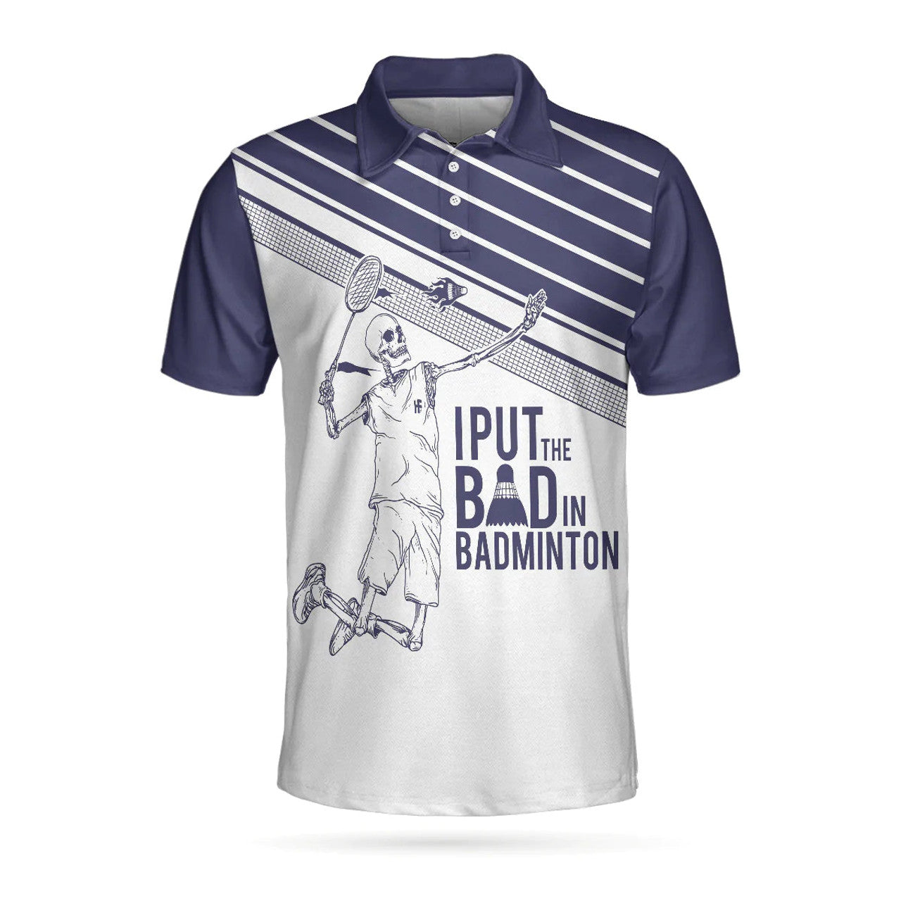 Skeleton Badminton Player Men Polo Shirt, I Put The Bad In Badminton Skull Polo Shirt, Best Badminton Shirt For Men, Gift For Badminton Lovers