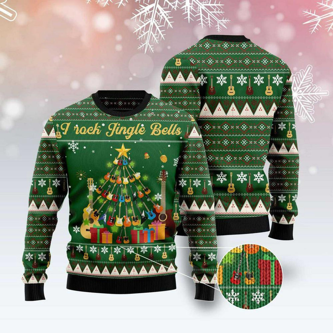 FUNSTUFFPRINT I Rock Jingle Bells Guita Christmas Tree Ugly Christmas Sweater, Xmas Tree Sweater, Christmas Sweater Ugly  Sweater