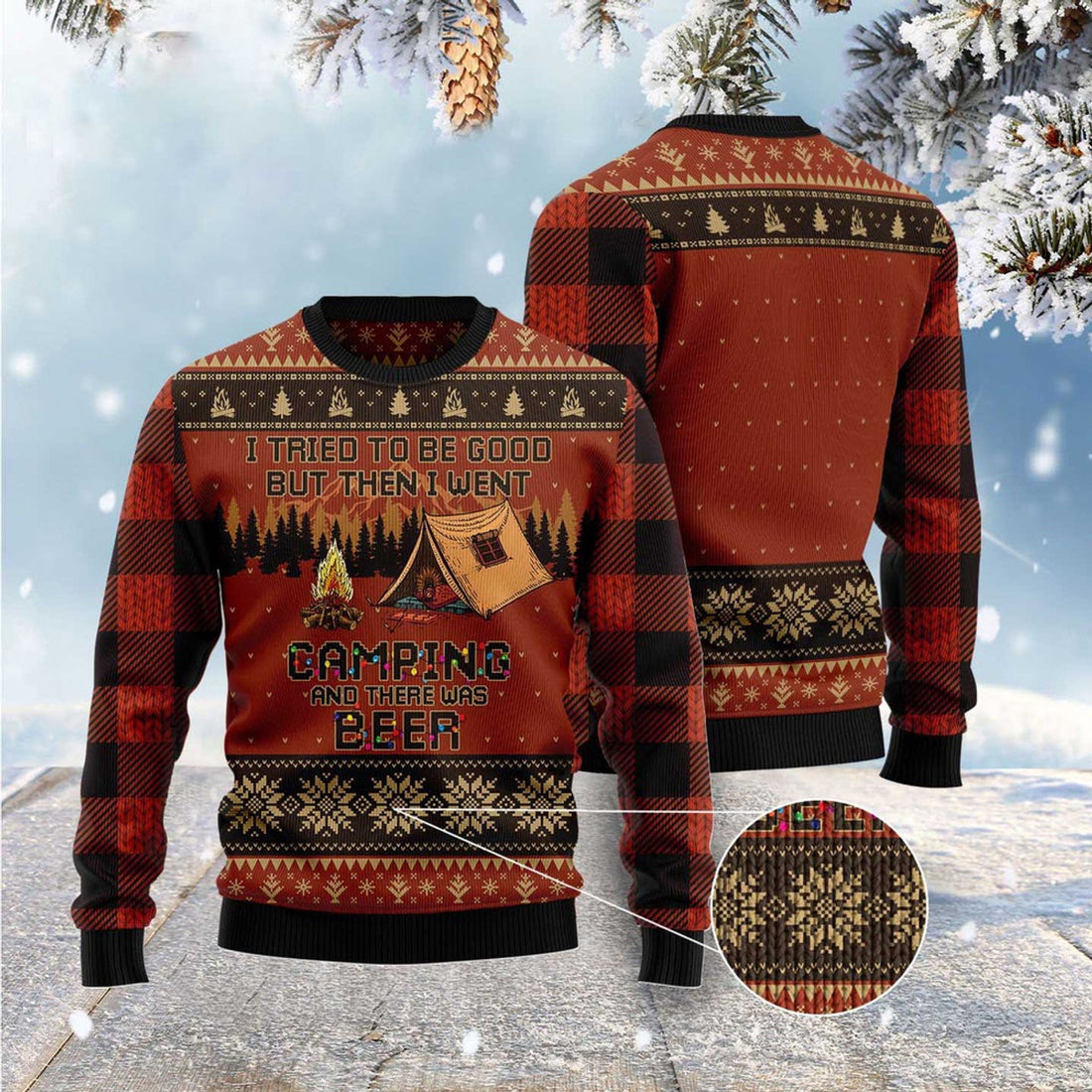 FUNSTUFFPRINT I Tried To Be Good But Then I Went Camping Ugly Christmas Sweater, Christmas Sweater, Ugly Sweater, Funny Xmas Sweaters Ugly Sweater