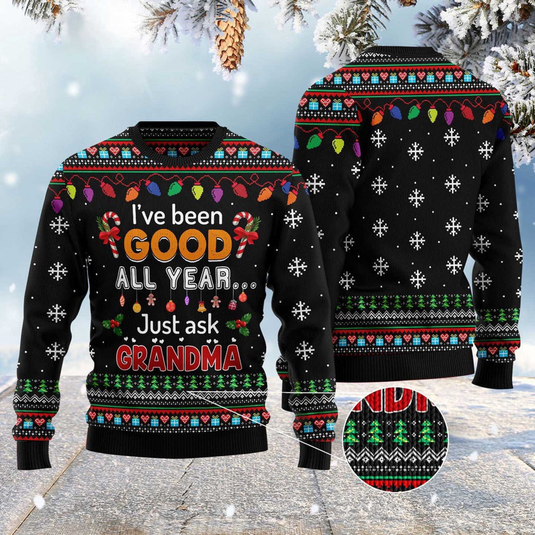 FUNSTUFFPRINT I'Ve Been Good All Year Just Ask Grandma Ugly Christmas Sweater, Christmas Sweater, Ugly Sweater, Funny Xmas Sweaters Ugly Sweater