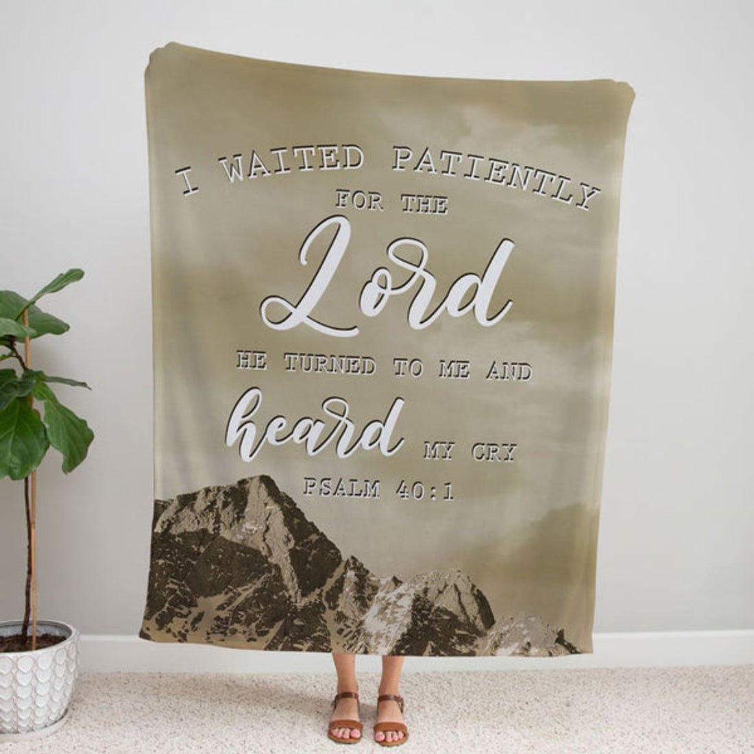 FUNSTUFFPRINT I Waited Patiently For The Lord Psalm 401 Fleece Blanket - Christian Blanket - Bible Verse Blanket