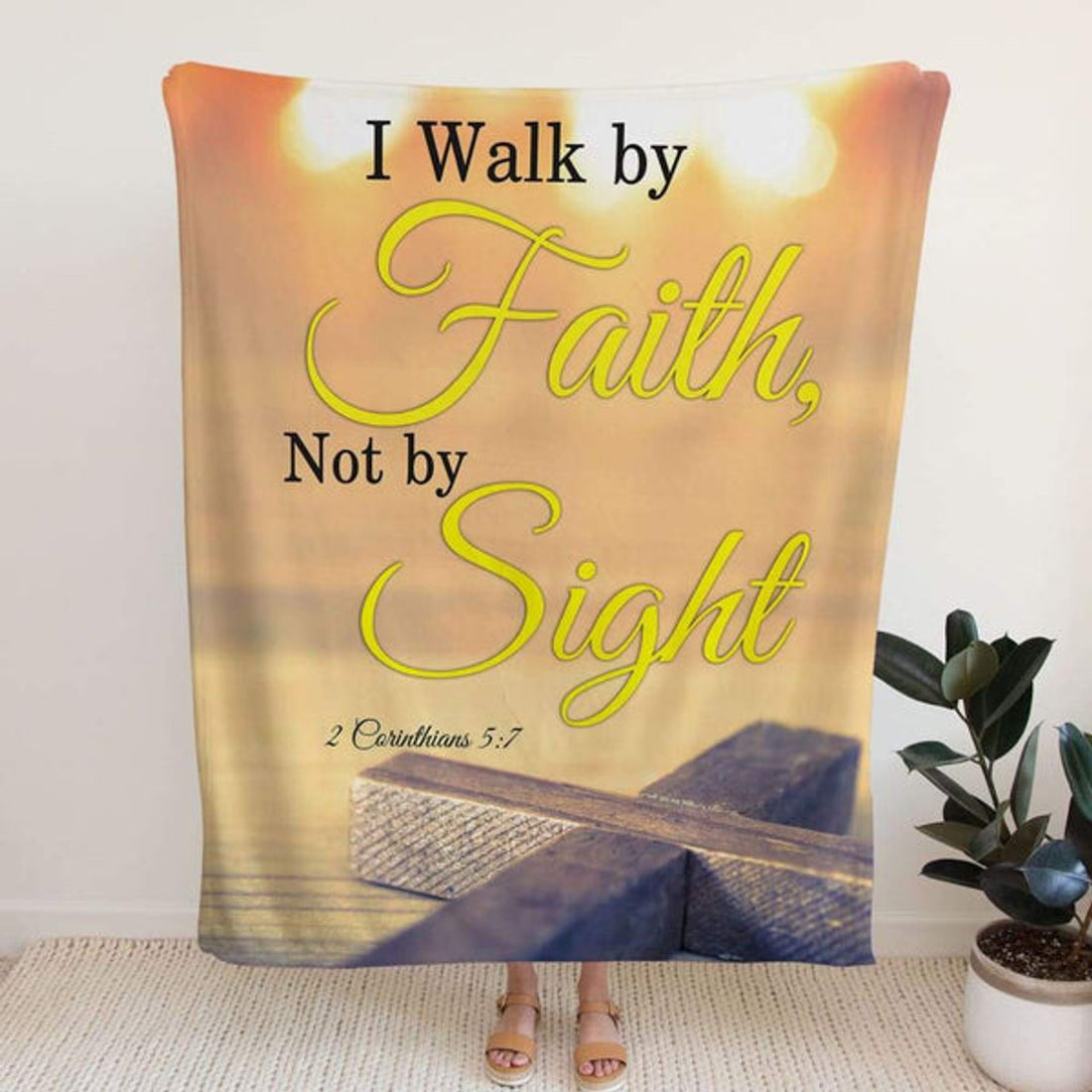 FUNSTUFFPRINT I Walk By Faith Not By Sight 2 Corinthians 57 Fleece Blanket - Christian Blanket - Bible Verse Blanket