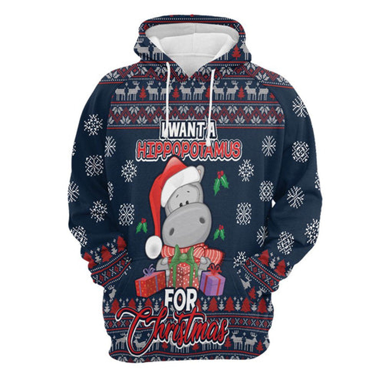 FUNSTUFFPRINT 3D I Want A Hippopotamus For Christmas All Over 3D Hoodie and Zip Hoodie