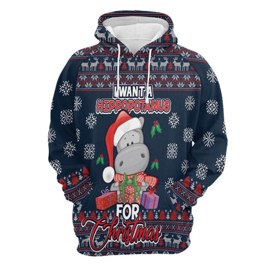 FUNSTUFFPRINT 3D I Want A Hippopotamus For Christmas All Over 3D Hoodie and Zip Hoodie