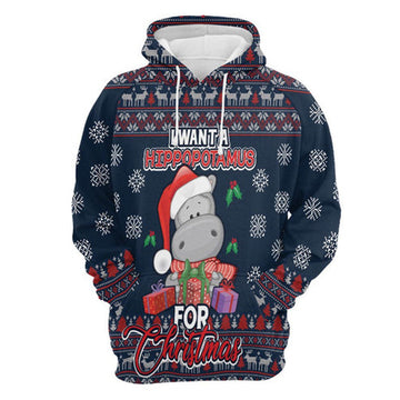 FUNSTUFFPRINT 3D I Want A Hippopotamus For Christmas All Over 3D Hoodie and Zip Hoodie