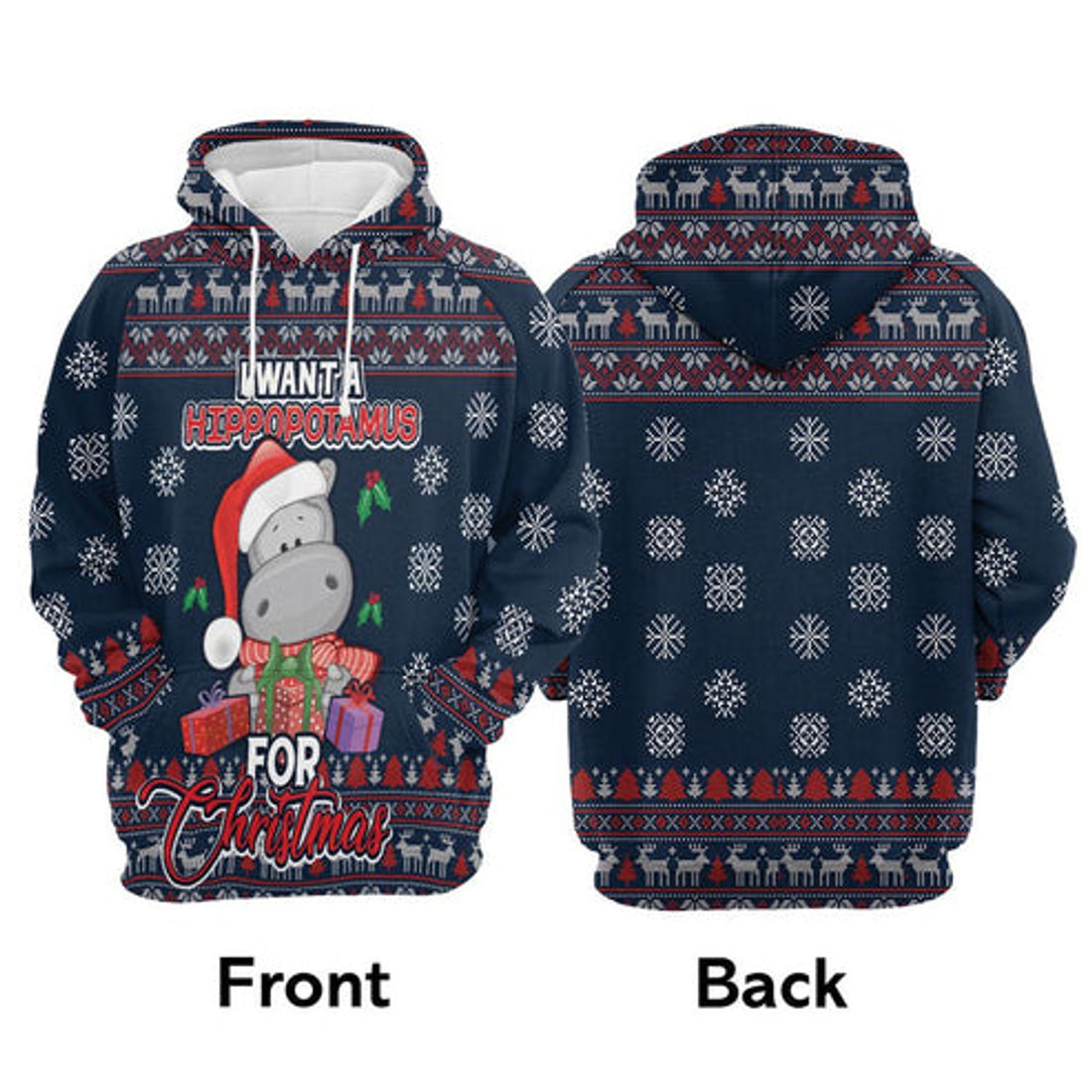 FUNSTUFFPRINT 3D I Want A Hippopotamus For Christmas All Over 3D Hoodie and Zip Hoodie