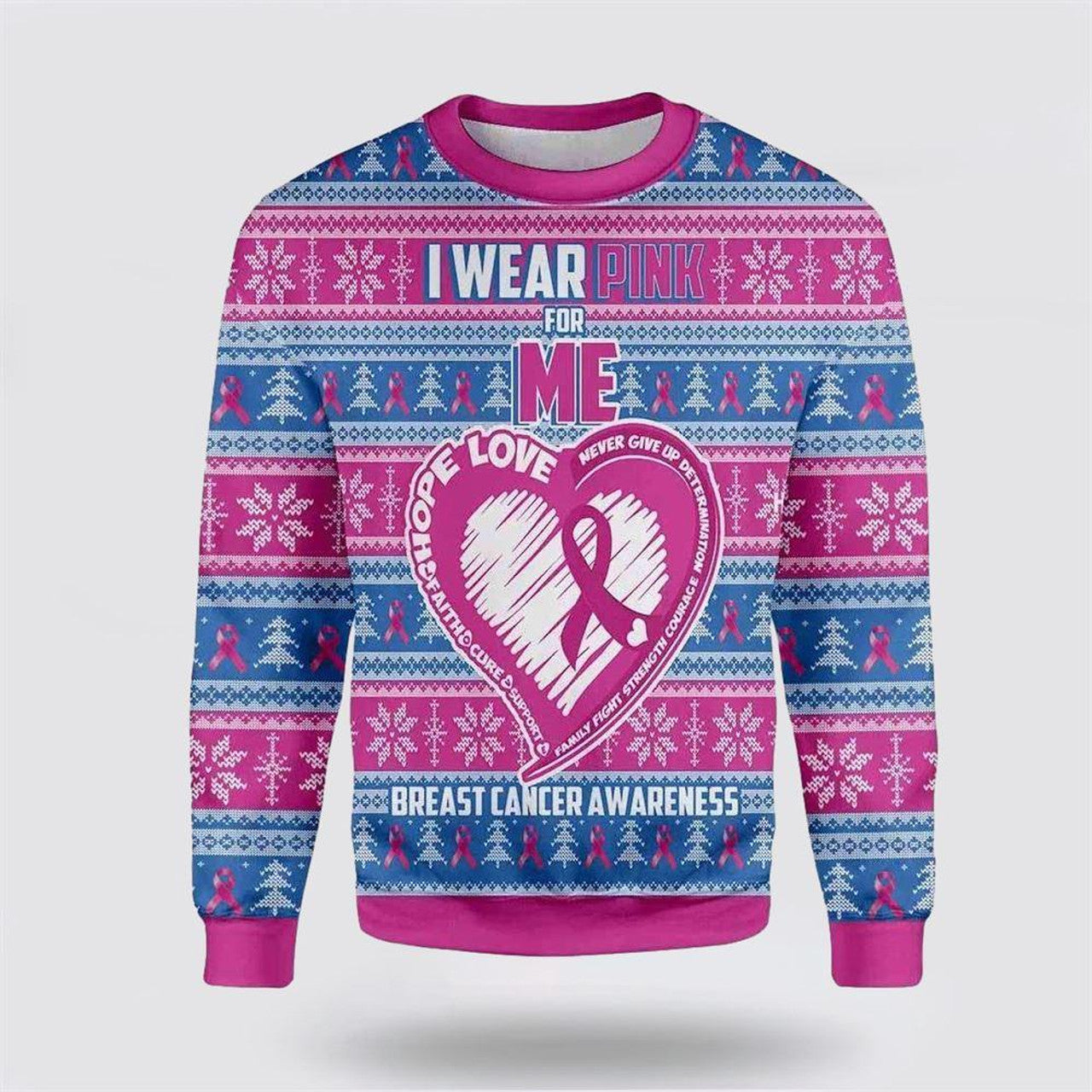 FUNSTUFFPRINT I Wear Pink For Me Breast Cancer Awareness Ugly Christmas Sweater – Christmas Gifts For Survivors Ugly  Sweater