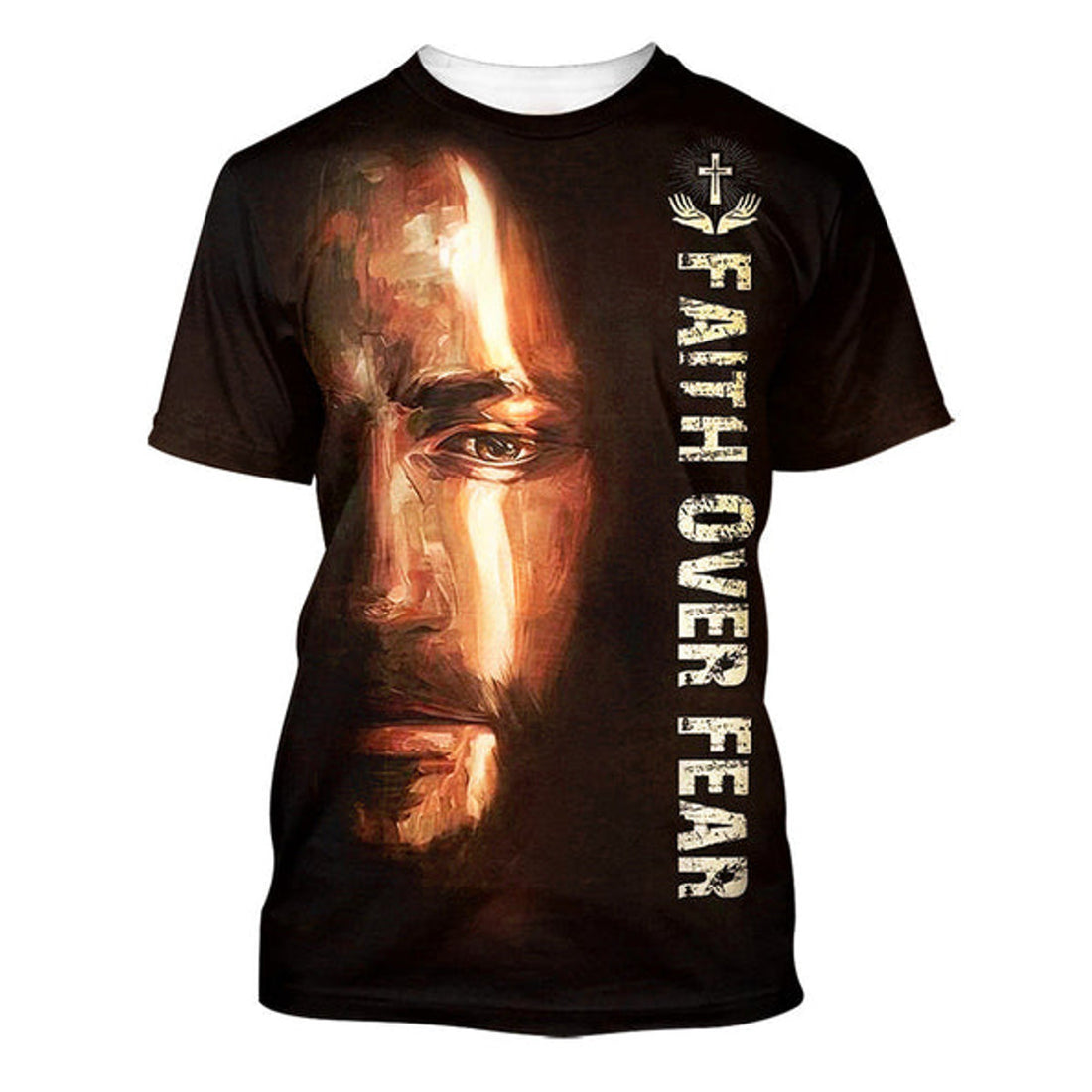 FUNSTUFFPRINT I Would Rather Stand With God Praying With Jesus Lion Of Judah Christian 3D T-shirt