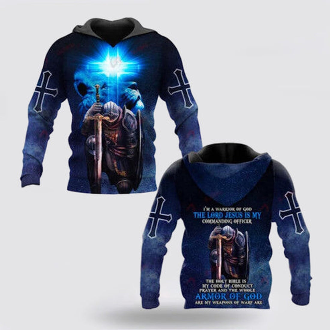 FUNSTUFFPRINT 3D I'm A Warrior Of God Knight Christian God Jesus 3D Hoodie and Zip Hoodie