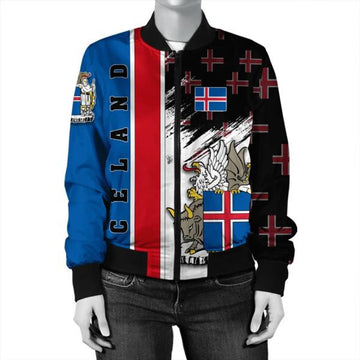 FUNSTUFFPRINT Iceland Coat Of Arms Women's Bomber Jacket - Flag Style JH Bomber Jacket