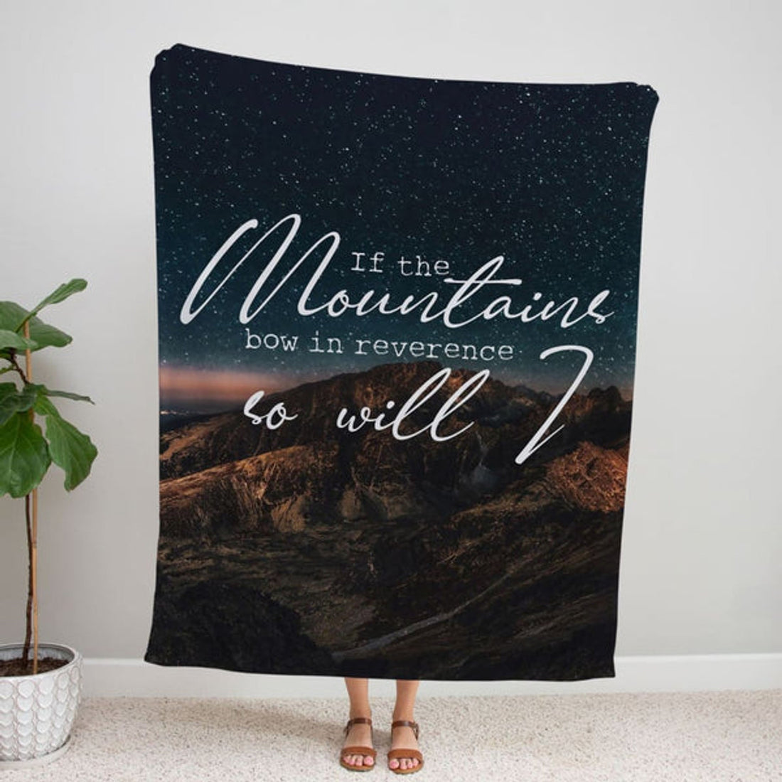 FUNSTUFFPRINT If The Mountains Bow In Reverence So Will I Fleece Blanket - Christian Blanket - Bible Verse Blanket