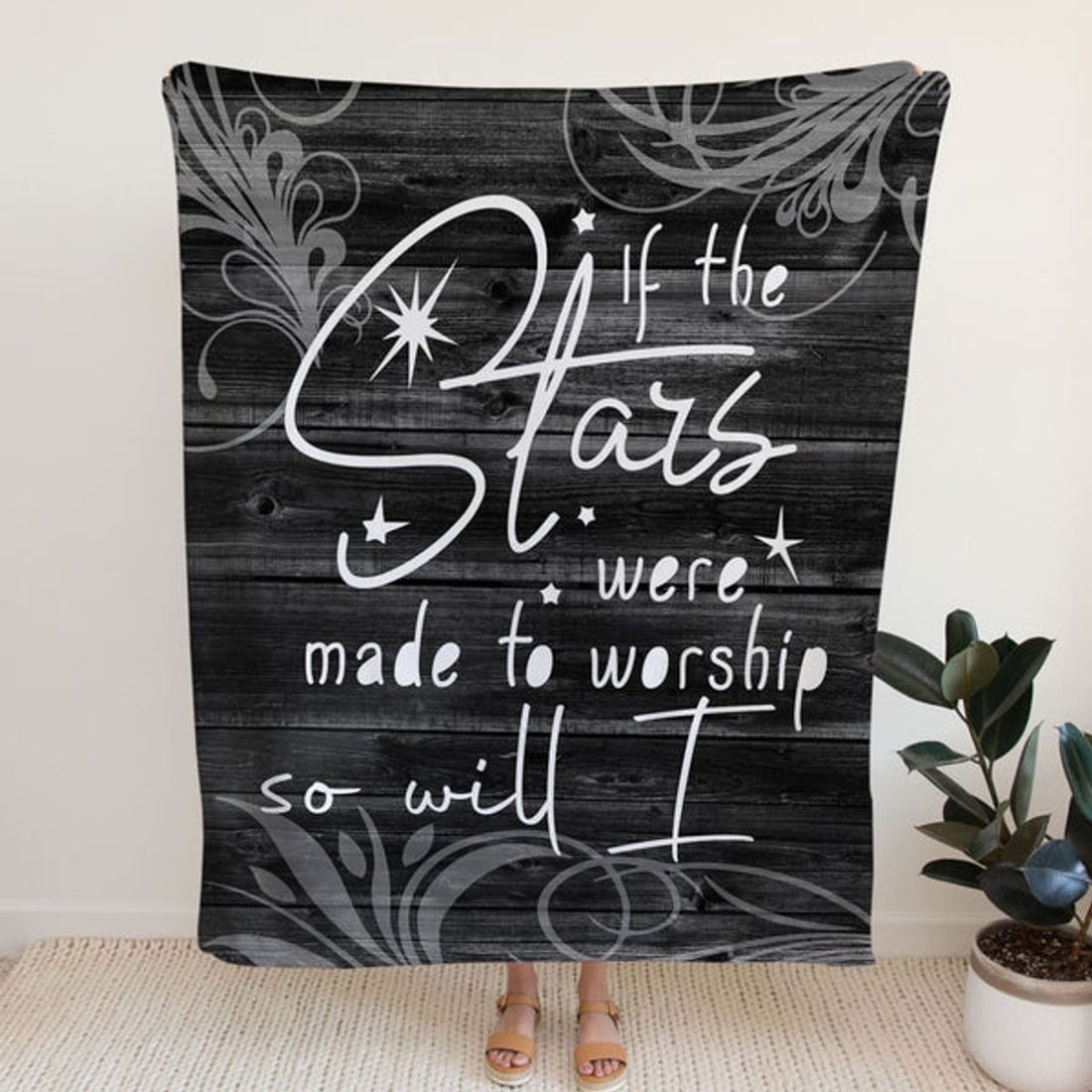 FUNSTUFFPRINT If The Stars Were Made To Worship So Will I Fleece Blanket - Christian Blanket - Bible Verse Blanket