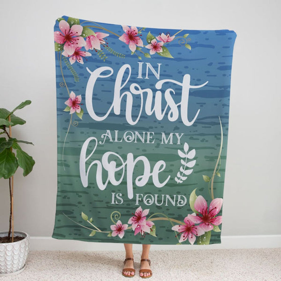 FUNSTUFFPRINT In Christ Alone My Hope Is Found Fleece Blanket - Christian Blanket - Bible Verse Blanket
