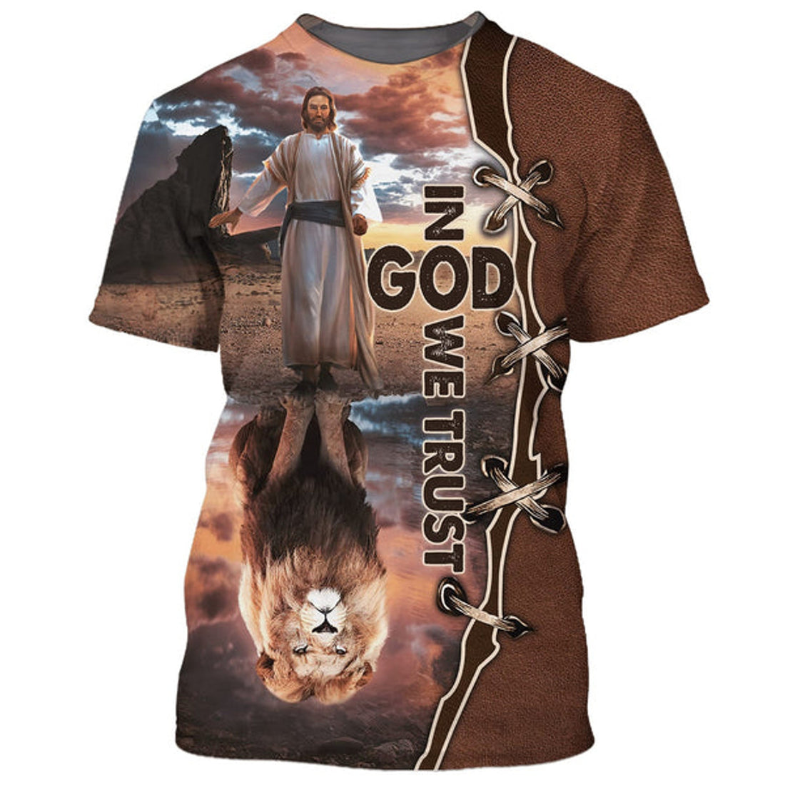 FUNSTUFFPRINT In God We Trust Jesus And The Lions 3D All Over Printed Shirt for Men and Women 3D T-shirt
