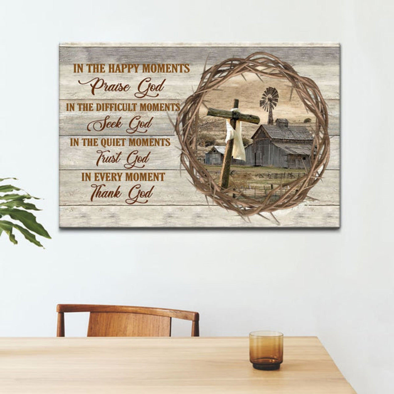In Happy Moments Praise God Farmhouse Style Canvas Wall Art - Christian Canvas - Faith Canvas