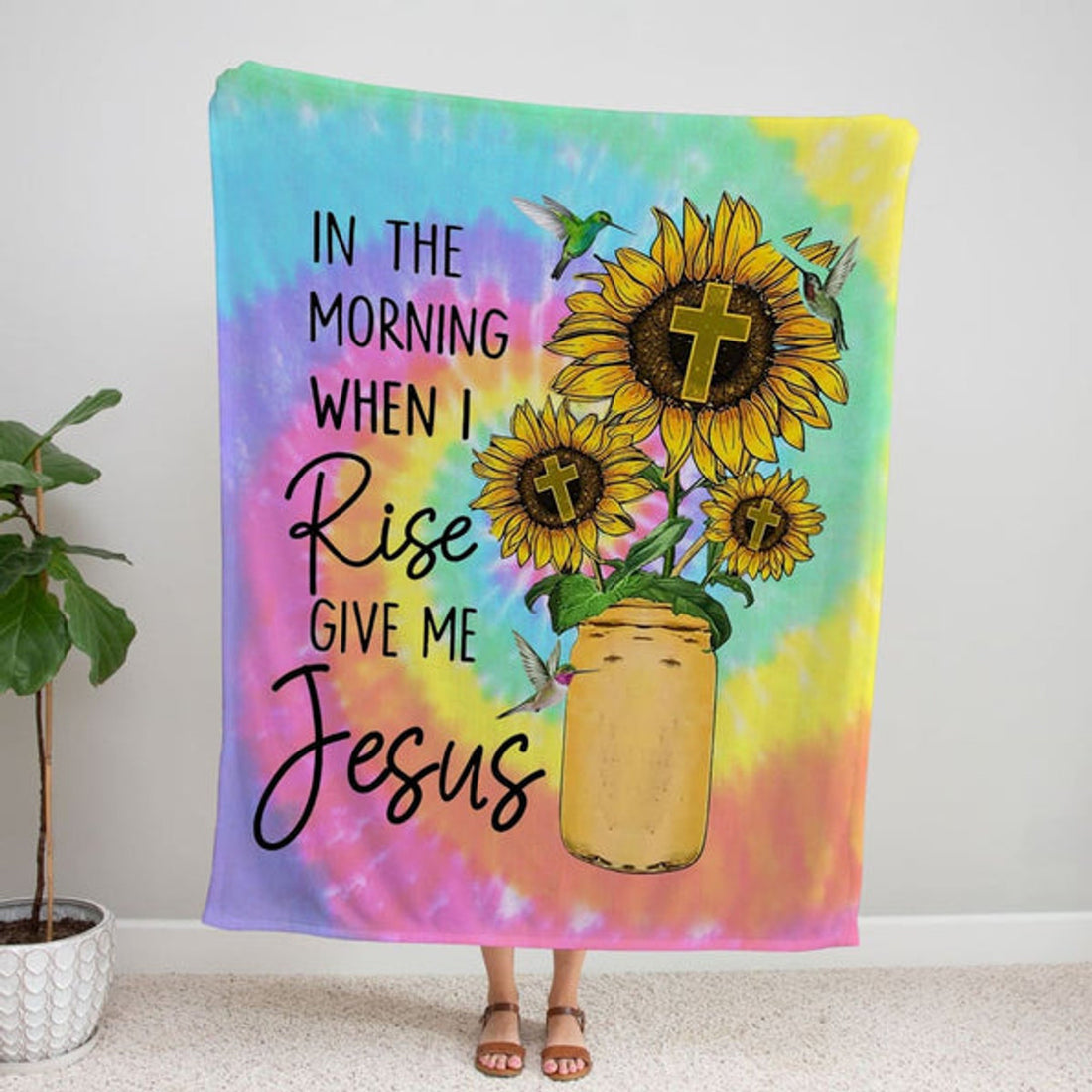 FUNSTUFFPRINT In The Morning When I Rise Give Me Jesus Fleece Blanket - Christian Blanket - Bible Verse Blanket