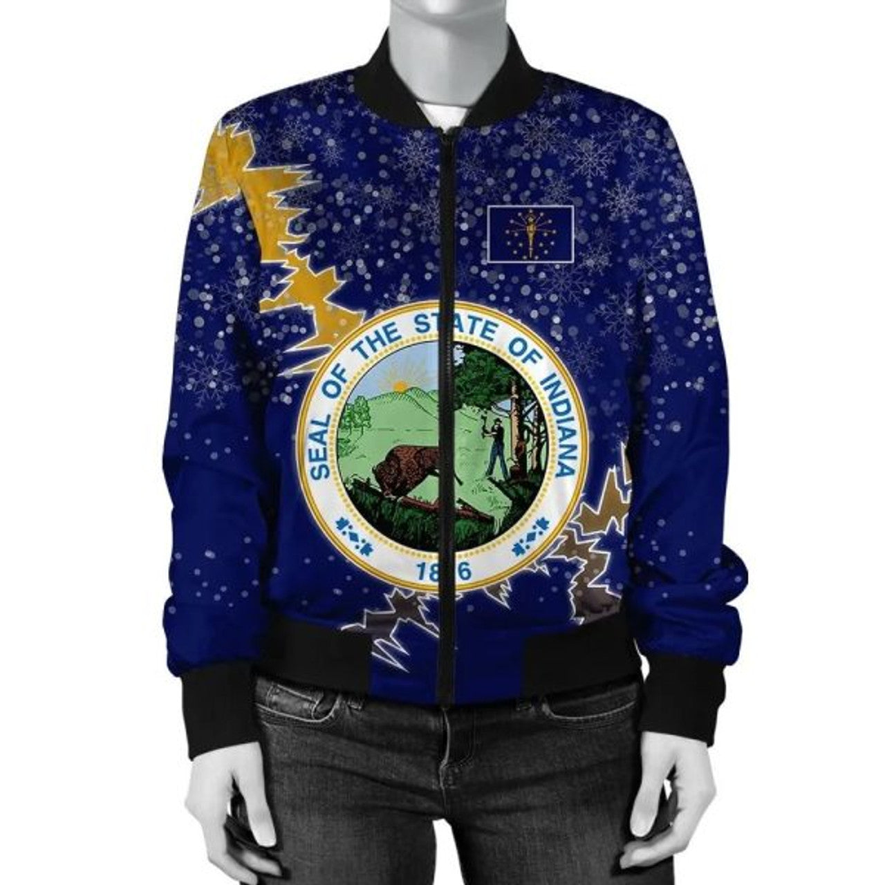 FUNSTUFFPRINT Indiana Christmas Coat Of Arms Women 3D Bomber Jacket