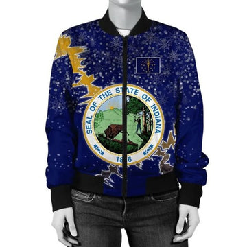 FUNSTUFFPRINT Indiana Christmas Coat Of Arms Women 3D Bomber Jacket