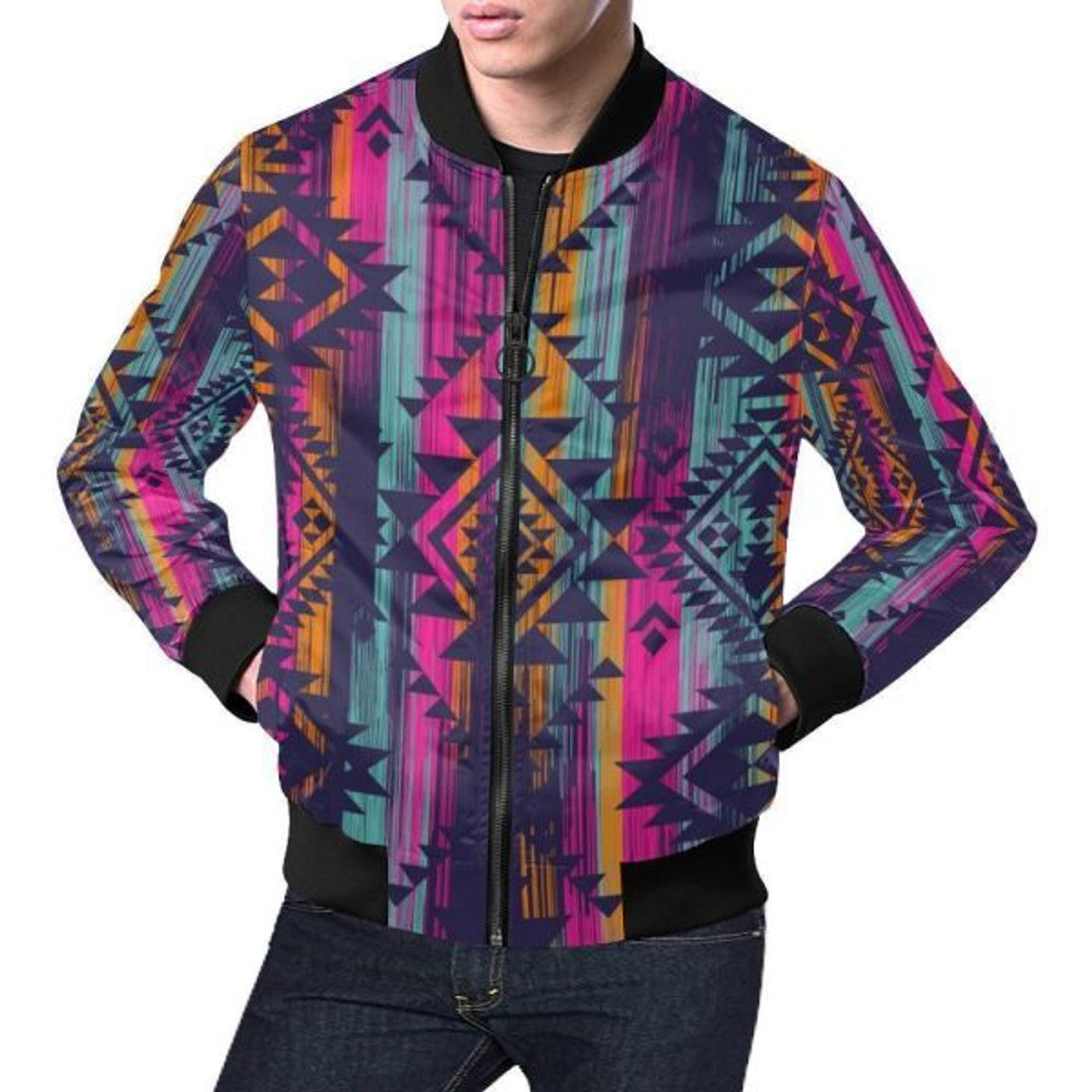 FUNSTUFFPRINTI Indians Navajo Aztec Tribal Native American Print Men's 3D Bomber Jacket