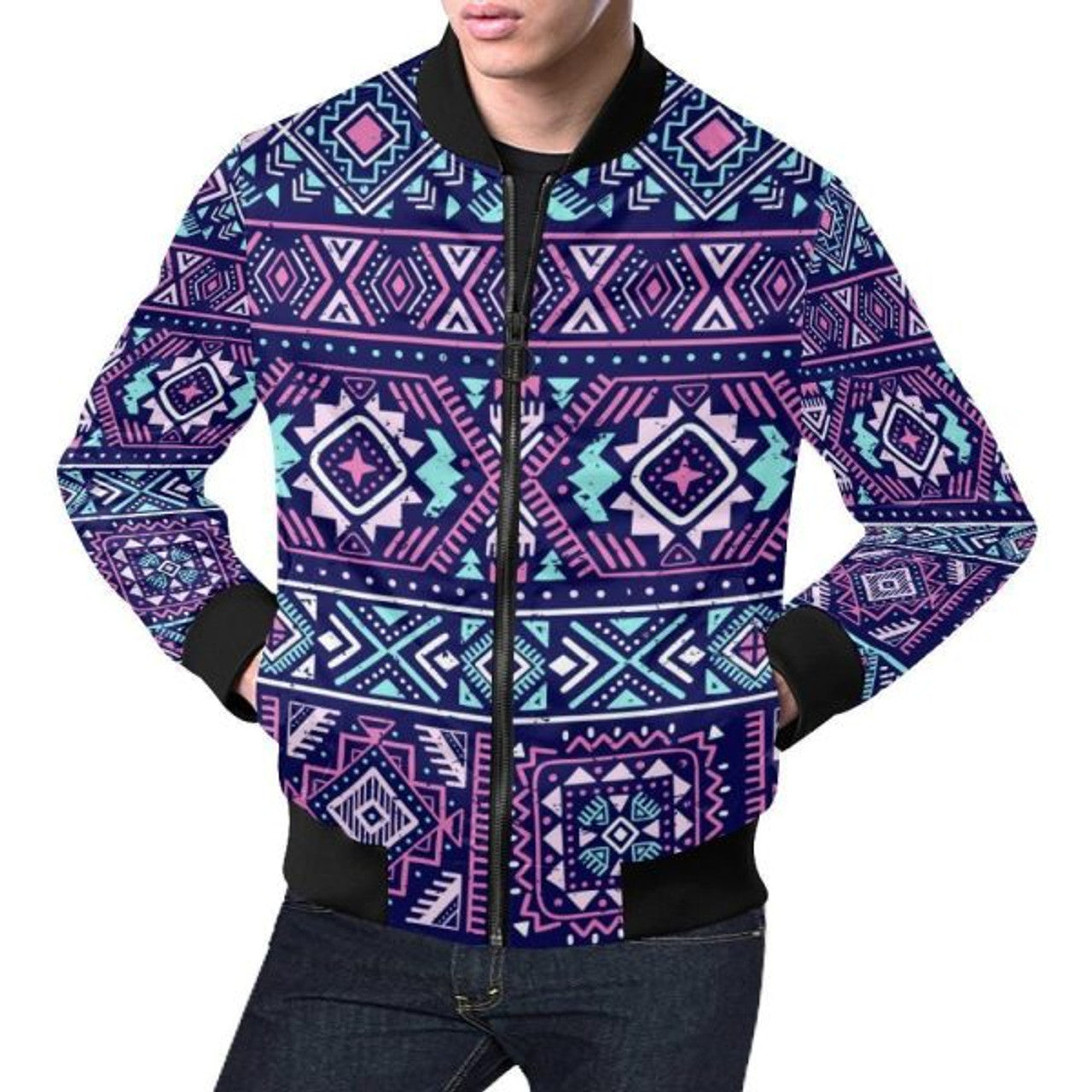FUNSTUFFPRINTI Indians Tribal Native Navajo American Aztec Print Men's 3D Bomber Jacket