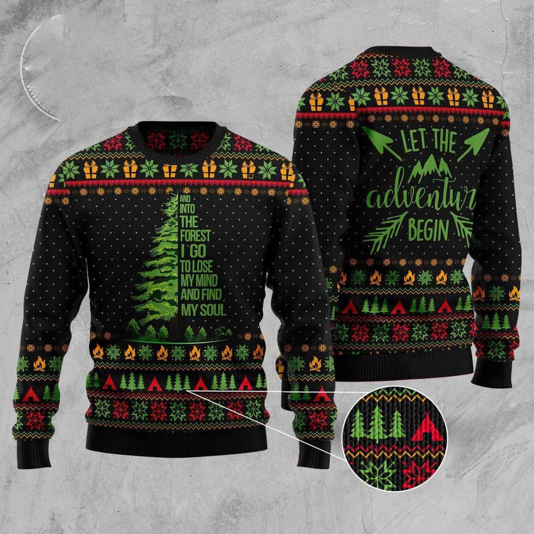 FUNSTUFFPRINT Into The Forest I Go Camping Ugly Christmas Sweater, Christmas Sweater, Ugly Sweater, Funny Xmas Sweaters Ugly Sweater