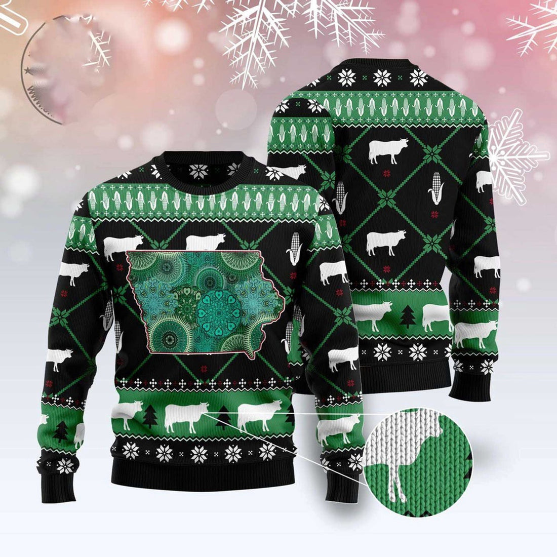 FUNSTUFFPRINT Iowa Usa Symbols Pattern Ugly Christmas Sweater, Christmas Sweater, Ugly Sweater, Funny Xmas Sweaters Ugly Sweater