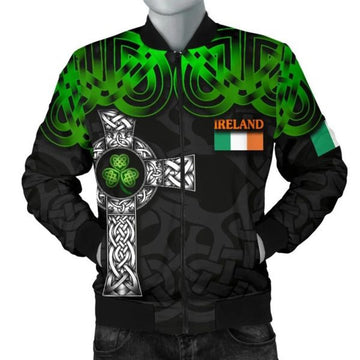 FUNSTUFFPRINTI Ireland Bomber Jacket (Men) - Celtic Cross Style - Bomber Jacket