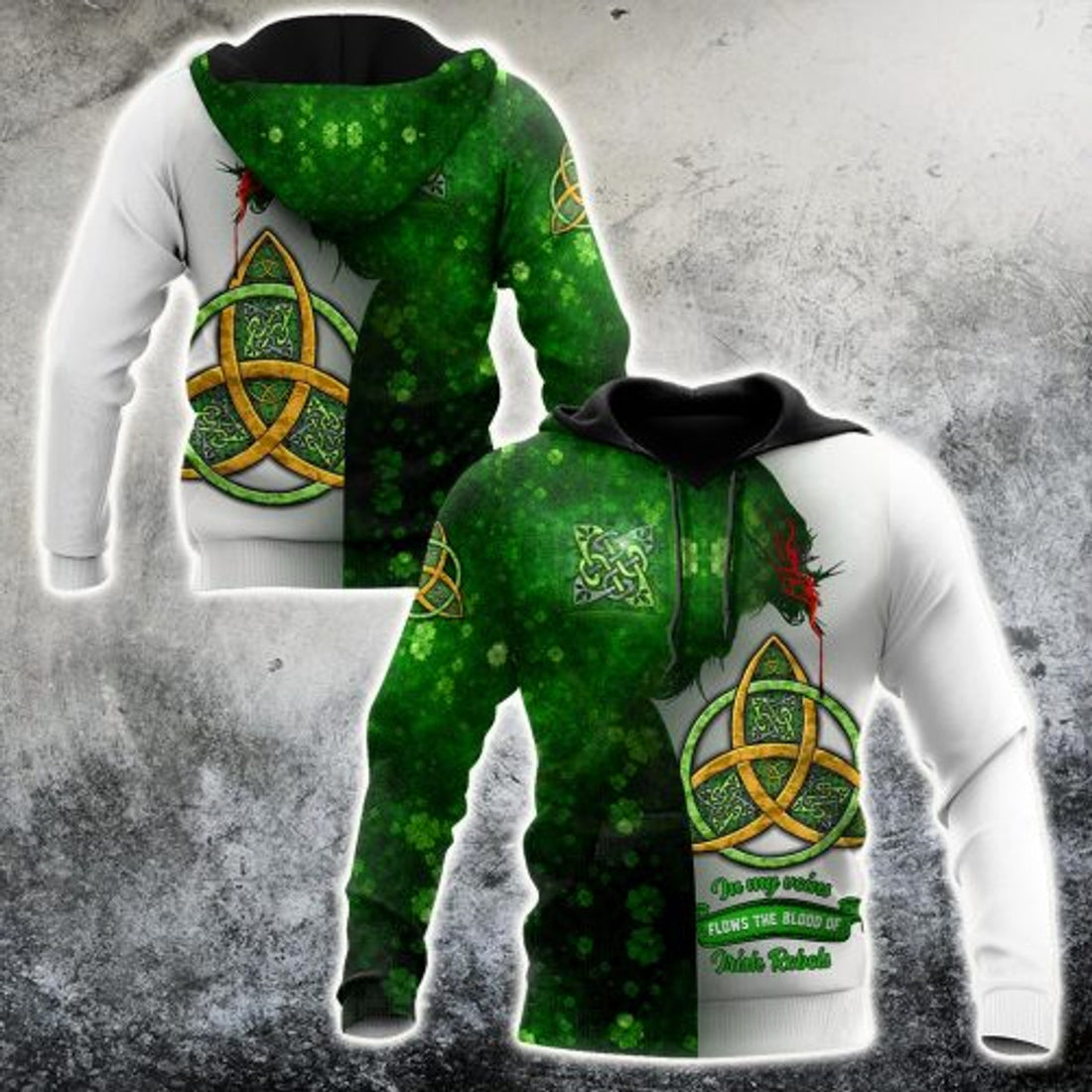 FUNSTUFFPRINT Irish St.Patrick 3D All Over Hoodie Jesus Irish Rebel In My Vain 3D Hoodie and Zip Hoodie