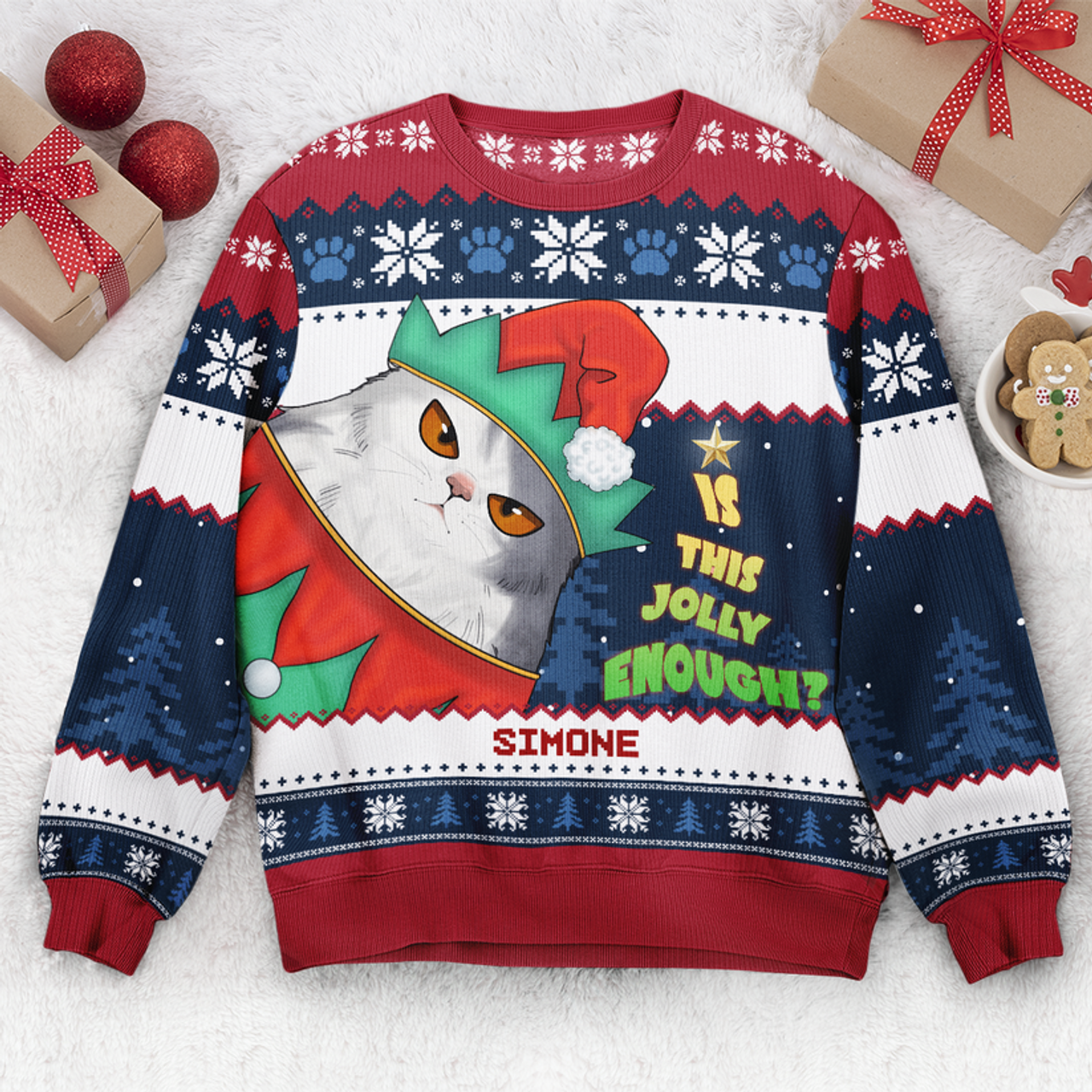 FUNSTUFFPRINT Custom Is This Jolly Enough Ugly Sweater