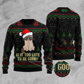 FUNSTUFFPRINT Is It Too Late To Be Good Cat Ugly Christmas Sweater, Christmas Cat Ugly Sweater, Ugly Cat Xmas Sweater Ugly Sweater