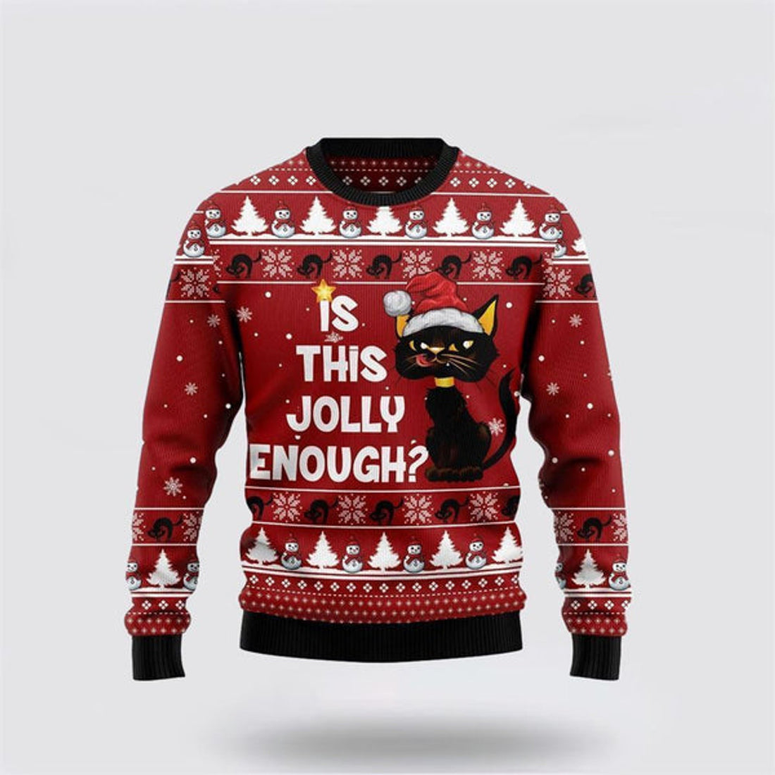 FUNSTUFFPRINT Is This Jolly Enough Black Cat Ugly Christmas Sweater For Men And Women, Best Gift For Christmas, Christmas Fashion Winter  Ugly  Sweater