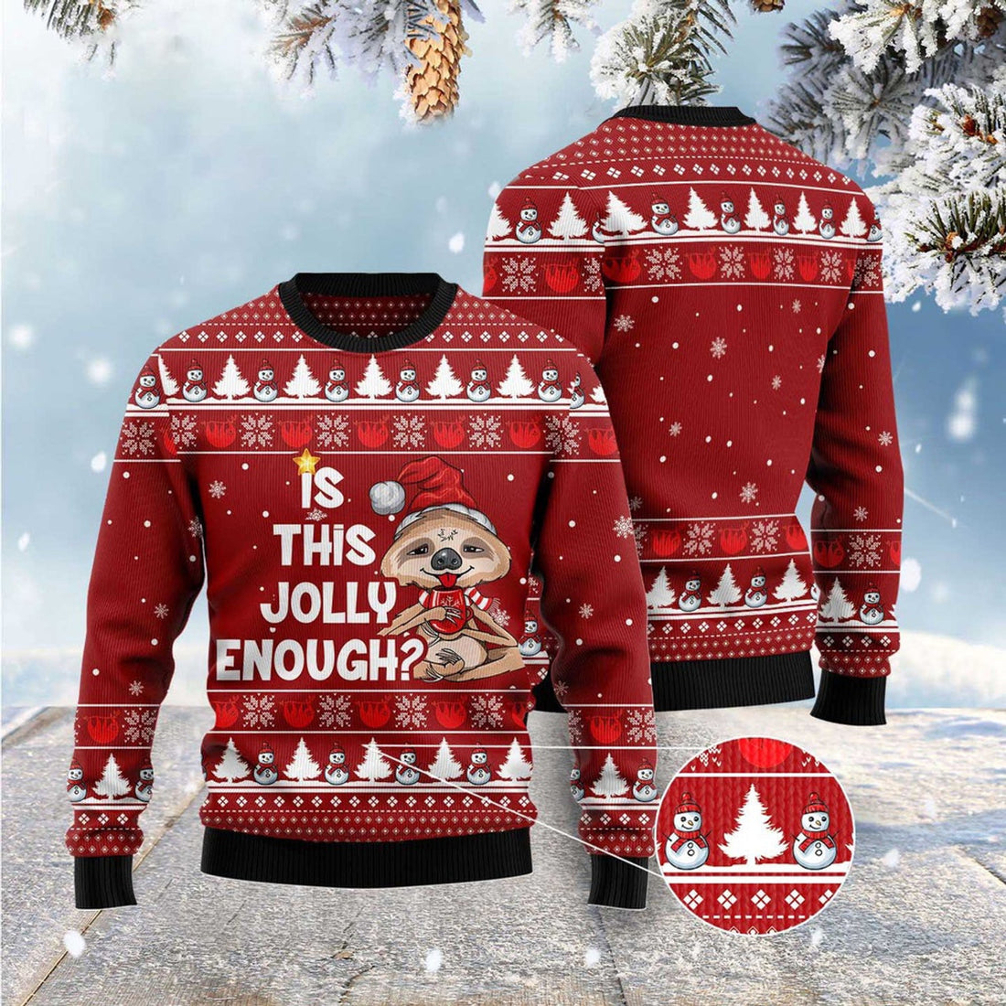 FUNSTUFFPRINT Is This Jolly Enough Sloth Ugly Christmas Sweater, Christmas Sweater, Ugly Sweater, Funny Xmas Sweaters Ugly Sweater