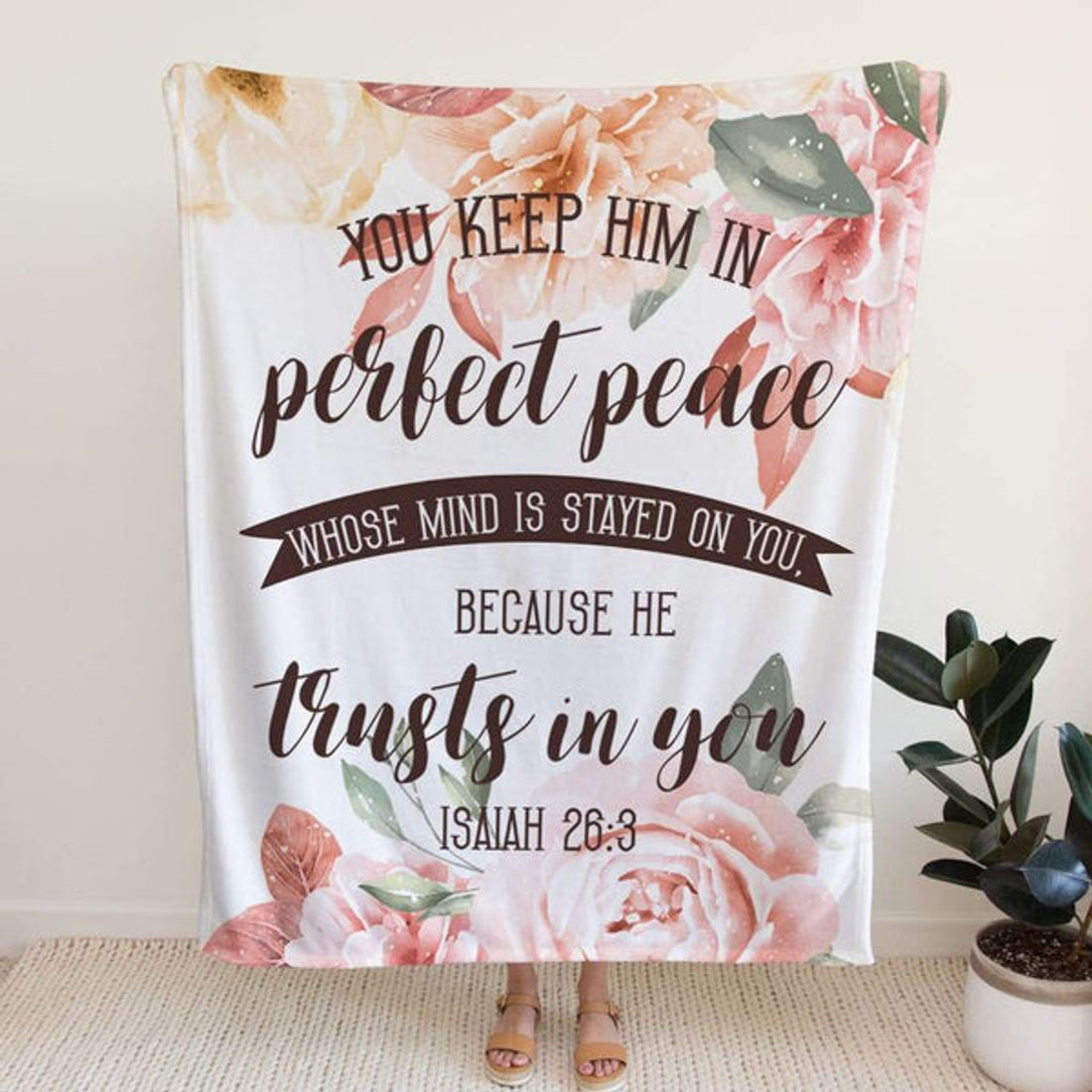 FUNSTUFFPRINT Isaiah 263 You Keep Him In Perfect Peace Fleece Blanket - Christian Blanket - Bible Verse Blanket