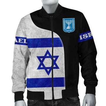 FUNSTUFFPRINTI Israel Flag Bomber Jacket - Coat Of Arms Bomber Jacket