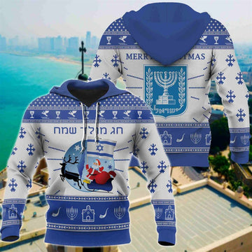 FUNSTUFFPRINT 3D Israel Santa Claus Christmas All Over 3D Hoodie and Zip Hoodie